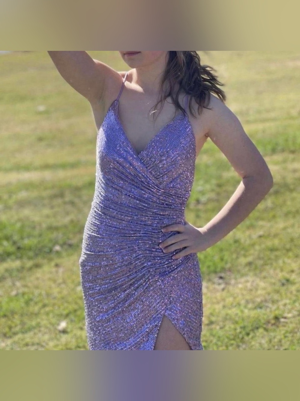 Light purple sequin prom dress